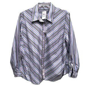 Foxcroft-Nordstrom Womens 22W Striped Wrinkle Free Shaped Fit Lg Slv Blouse NWT